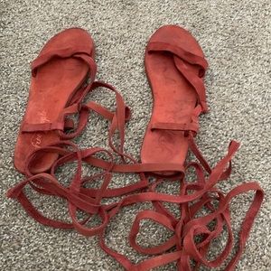 Rust colored leather lace up free people Sandals